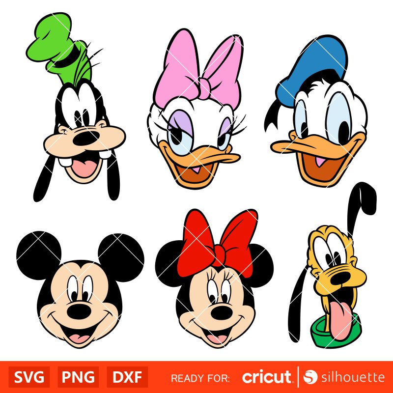 Mickey, Minnie, Donald, Daisy, Goofy, Pluto Bundle Svg, Disney Friends Svg, Disney Characters Svg, Cricut, Silhouette Vector Cut File