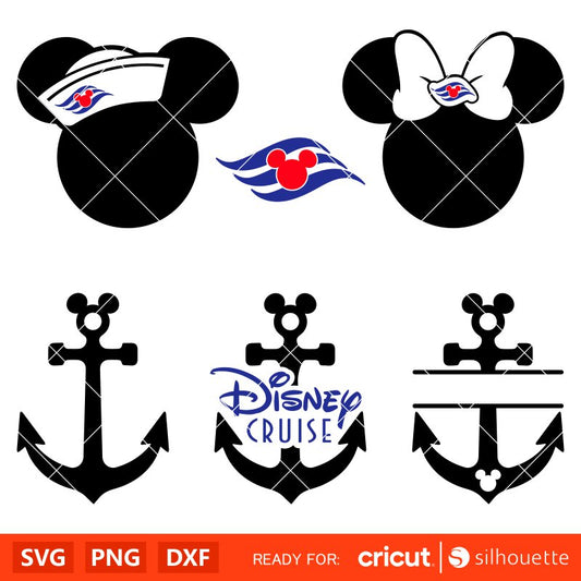 Mickey &amp; Minnie Sailor Bundle Svg, Mickey Cruise Svg, Family Cruise Svg, Disney Svg, Cricut, Silhouette Vector Cut File