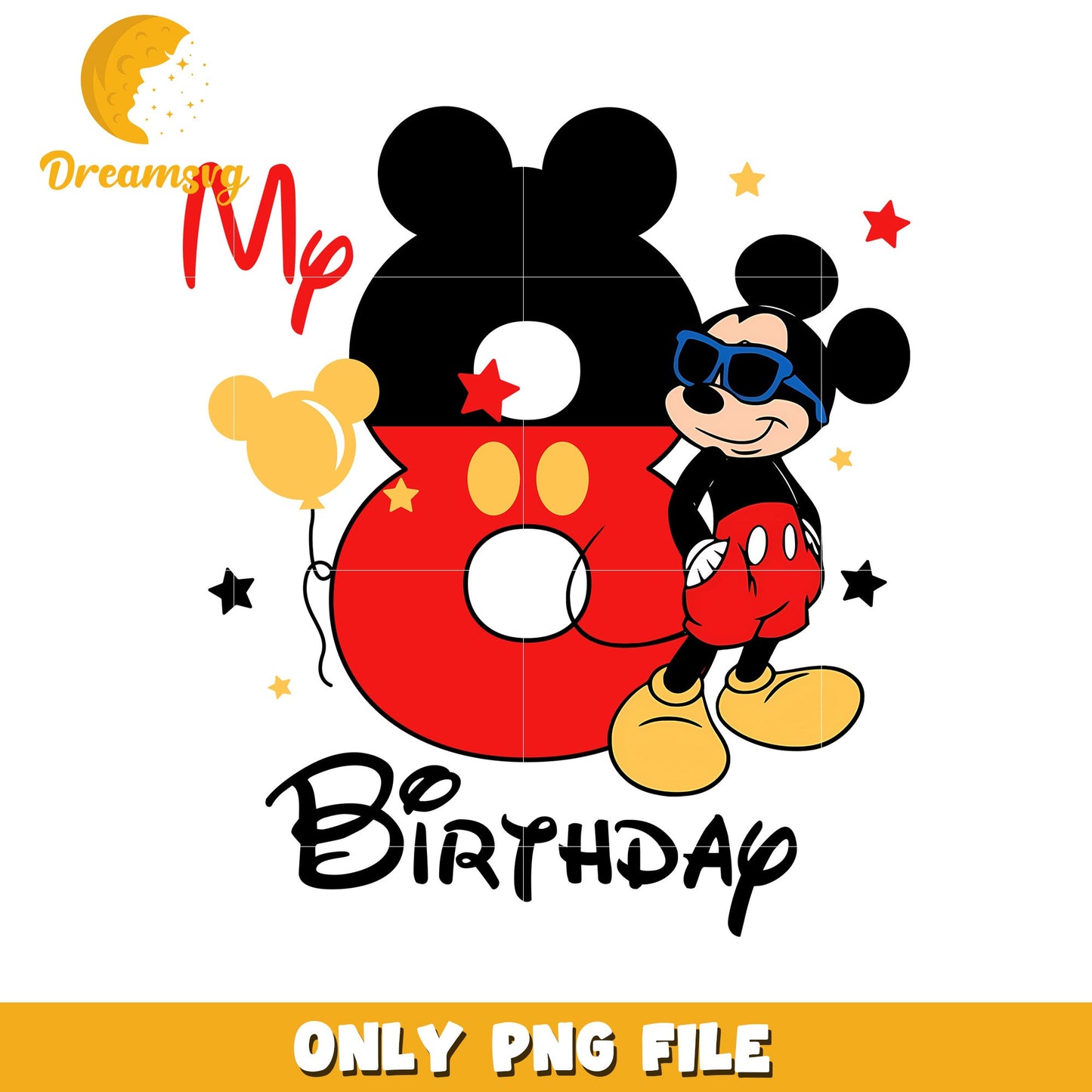 Mickey Mouse Birthday Design for Age Eight PNG File