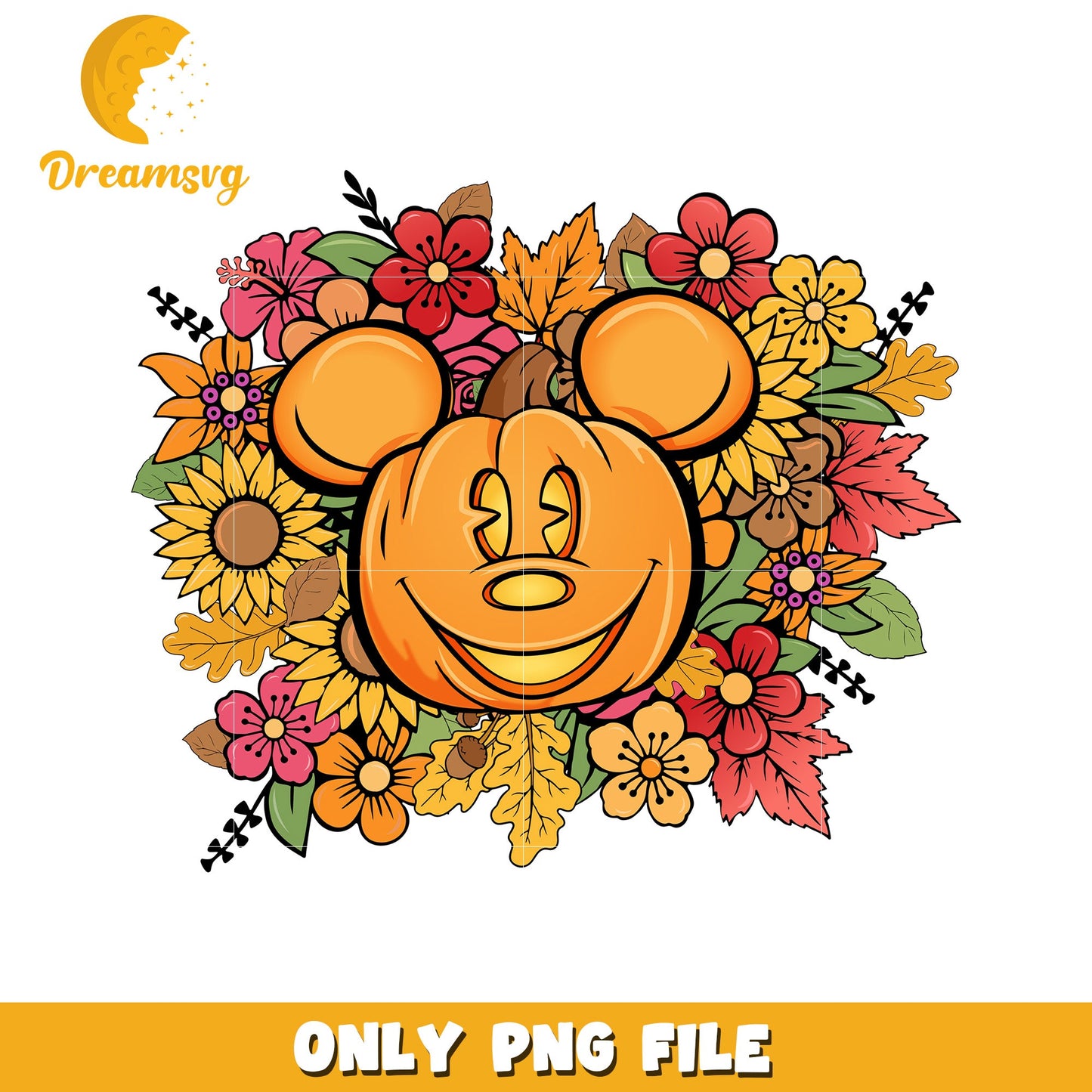 Mickey Pumpkin Fall PNG Floral Design