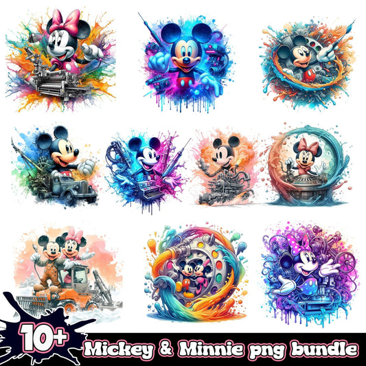 Mickey & Minnie Splash and Watercolor png bundle