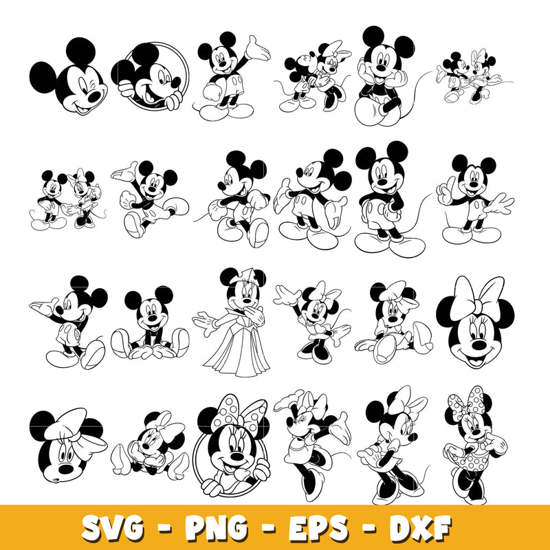 Mickey mouse Pose coloring bundle svg,  Disney cartoon svg, Digital download