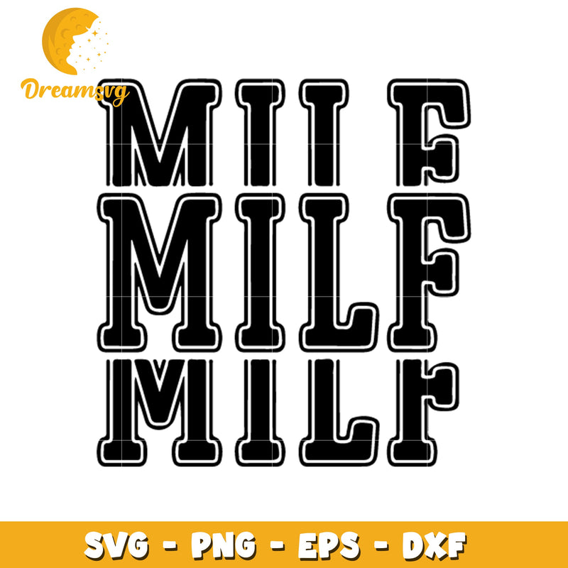 Milf watermark stamp text caption between stock svg, milf svg