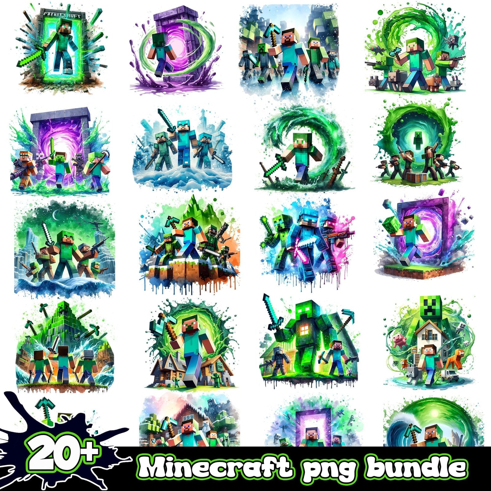 Minecraft Splash and Watercolor png bundle
