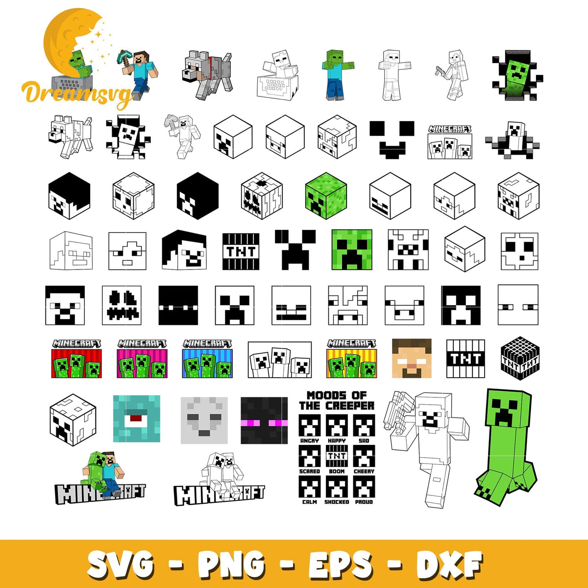Minecraft characters head design bundle svg, minecraft monster svg