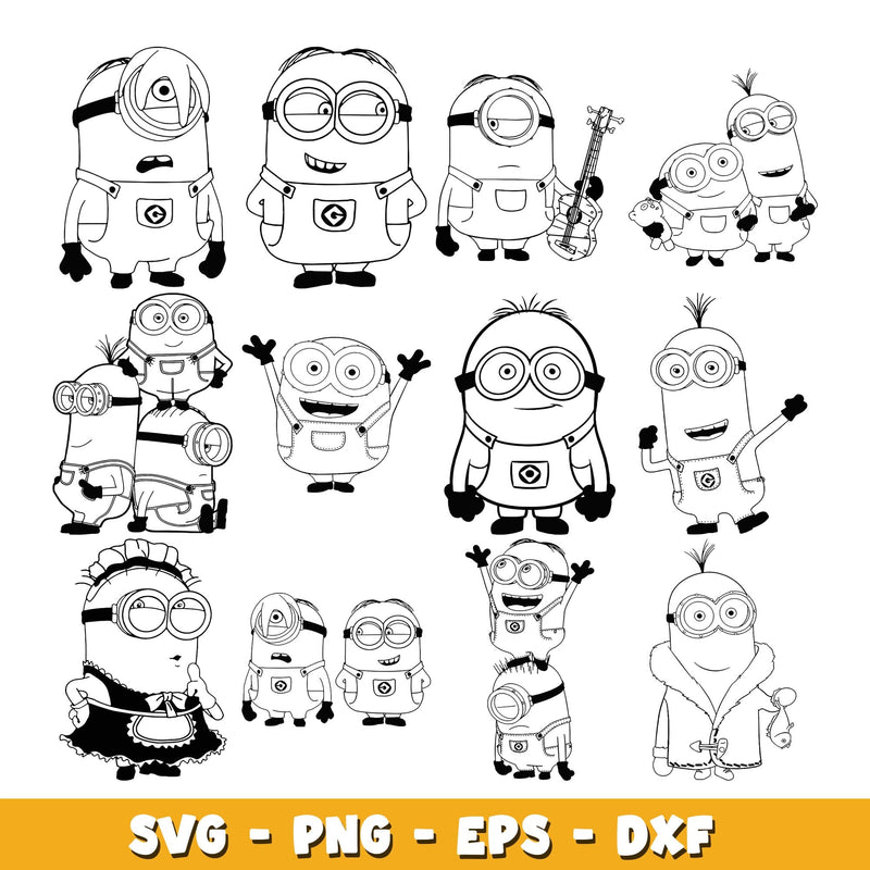 Minions Cartoon Characters coloring svg, Minions bundle svg, cartoon svg