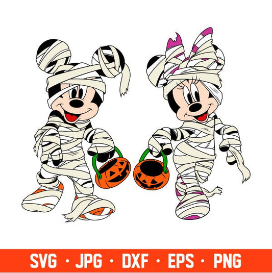 Halloween Mummy Mickey &amp; Minnie Svg, Free Svg, Daily Freebies Svg, Cricut, Silhouette Vector Cut File