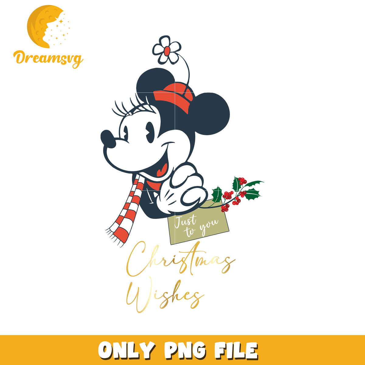 Minnie Mouse Christmas Wishes Just to You png, festive disney png, winter wonderland png