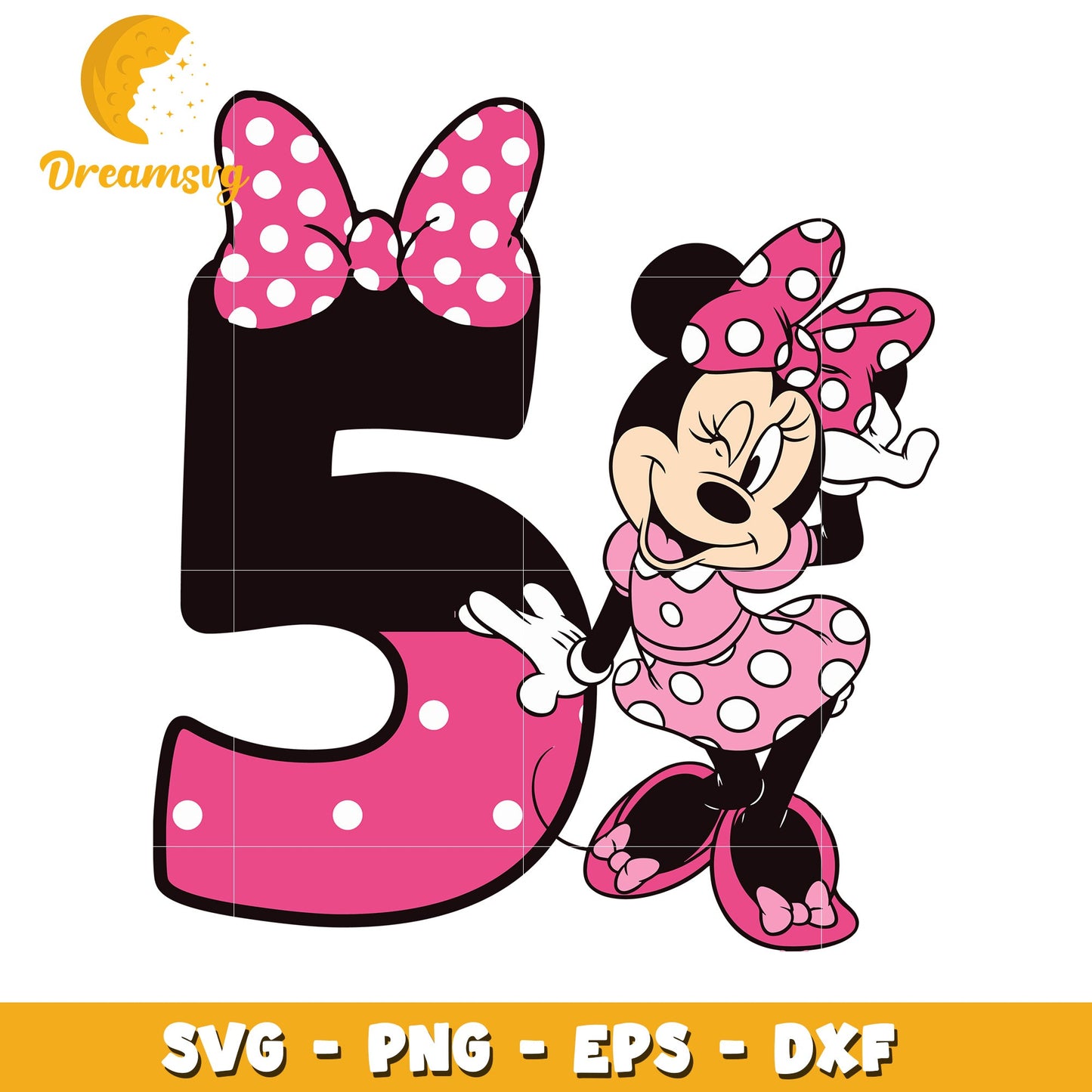 Minnie Mouse Number 5 SVG PNG EPS DXF