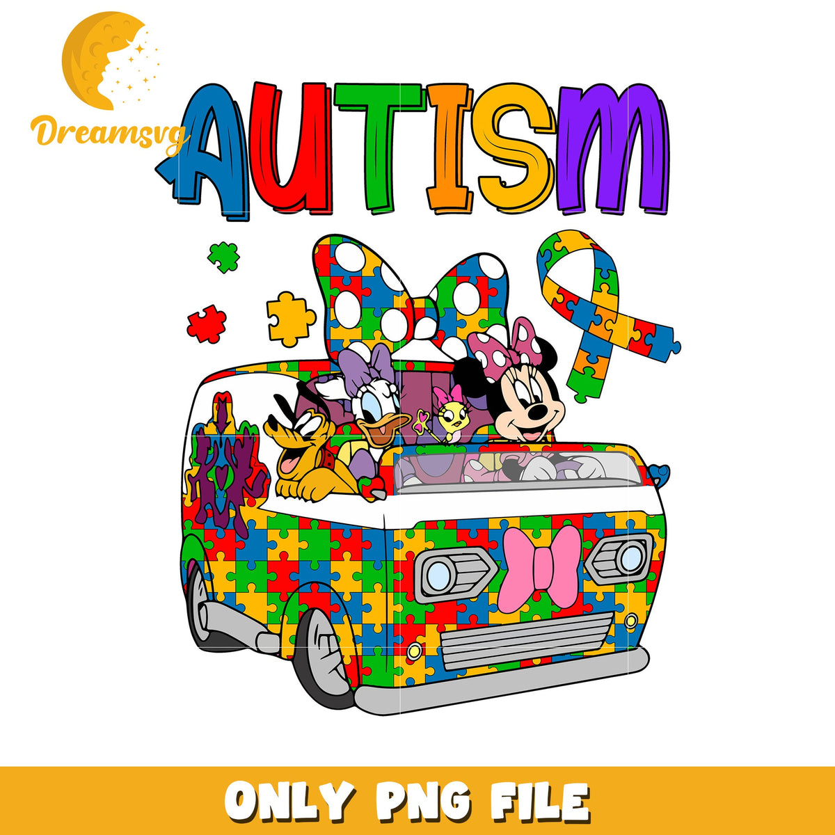 Minnie and friends autism png, autism awareness png, puzzle png