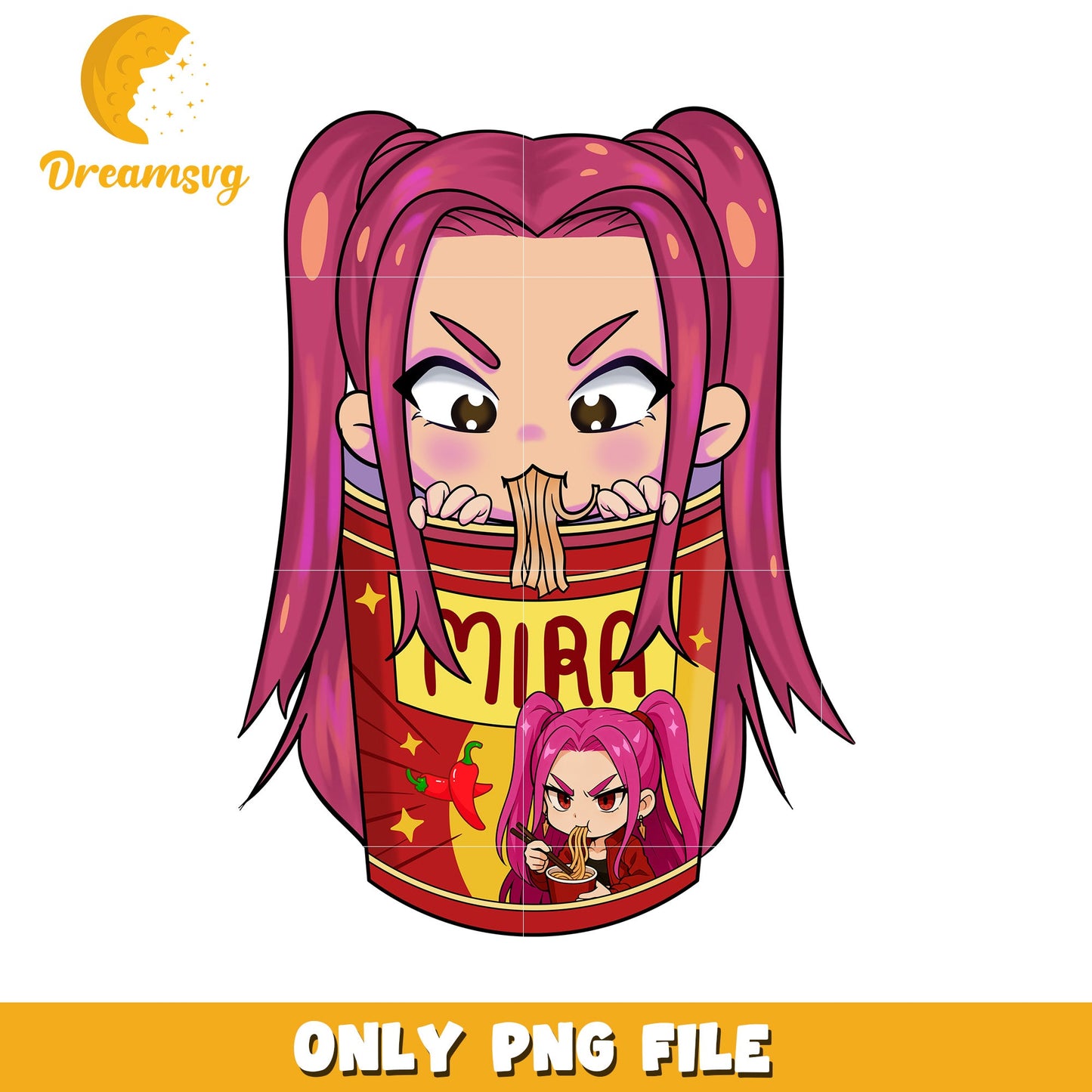 Mira eating rameyeon png, kpop band manhwa png, huntrix png