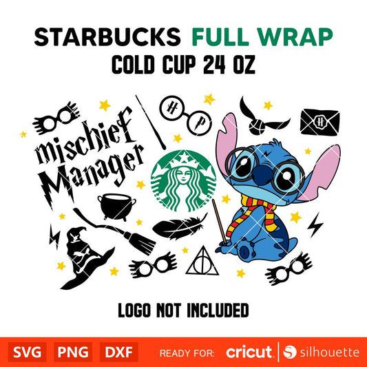 Mischief Manager Stitch Full Wrap Svg, Starbucks Svg, Coffee Ring Svg, Cold Cup Svg, Cricut, Silhouette Vector Cut File