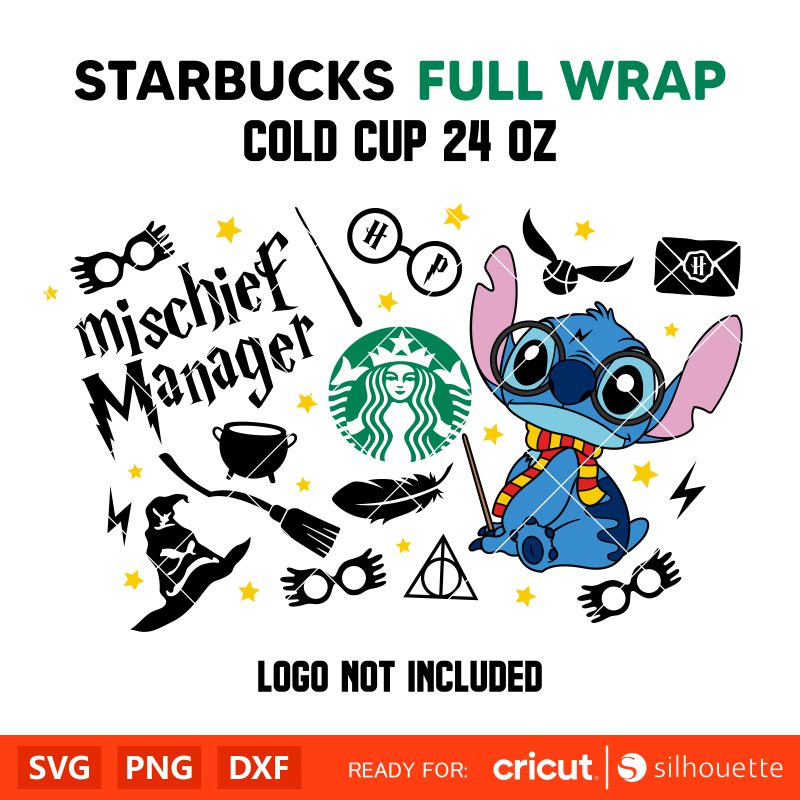 Mischief Manager Stitch Full Wrap Svg, Starbucks Svg, Coffee Ring Svg, Cold Cup Svg, Cricut, Silhouette Vector Cut File