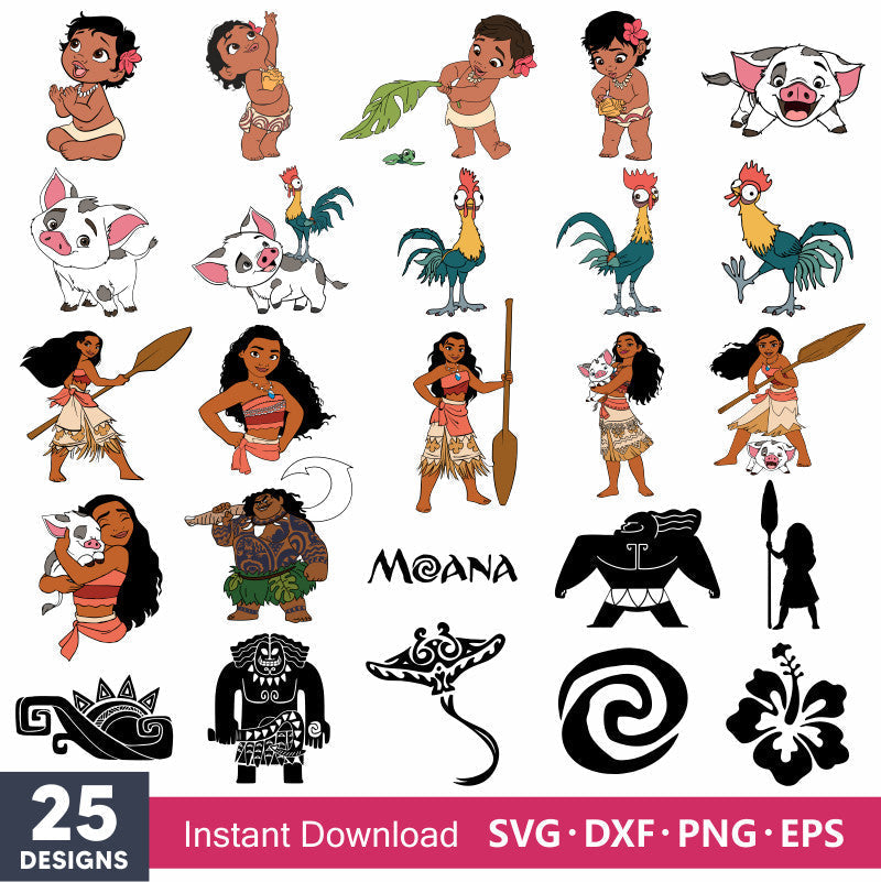 Moana Svg Bundle, Moana Layered Svg, Moana Svg for Cricut, Moana Clipart Set