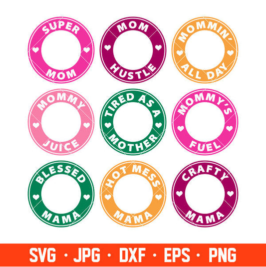 Mom Borders Bundle Svg, Starbucks Svg, Coffee Ring Svg, Cold Cup Svg, Cricut, Silhouette Vector Cut File