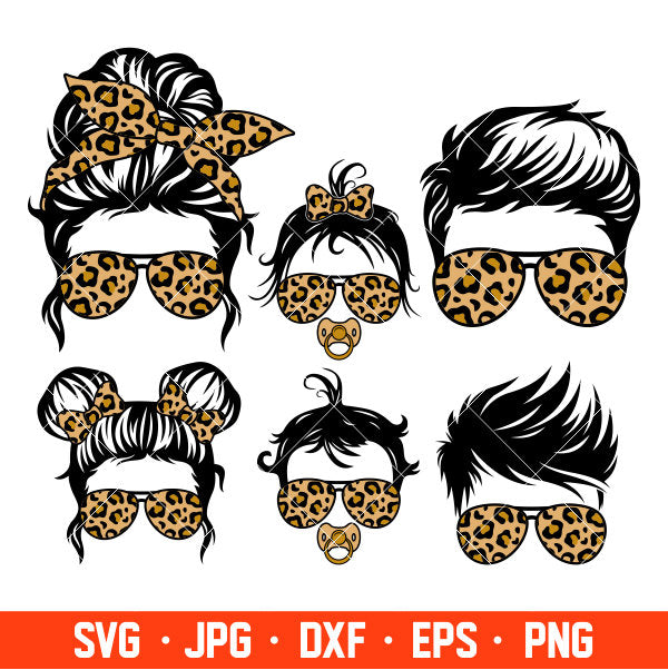 Mom Life Svg, Dad Life Svg, Leopard Mom Life Svg, Bun Hair Svg, Messy Bun Svg for Cricut, Silhouette Vector Cut Files