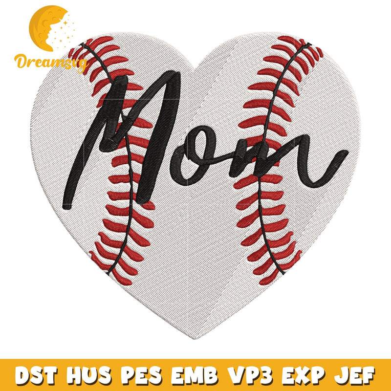 Mom love baseball embroidery design