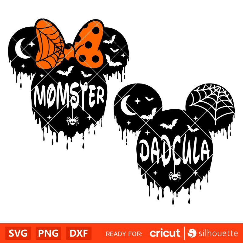 Momster Dadcula Mickey &amp; Minnie Bundle Svg, Halloween Svg, Spooky Season Svg, Trick or Treat Svg, Cricut, Silhouette Vector Cut File