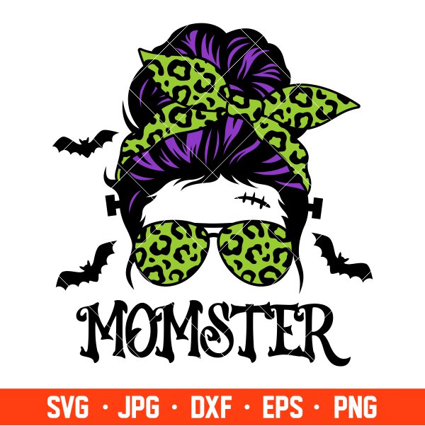 Momster Svg, Messy Bun Hair Svg, Halloween Mom Svg, Mom Skull Svg, Cricut, Silhouette Vector Cut File