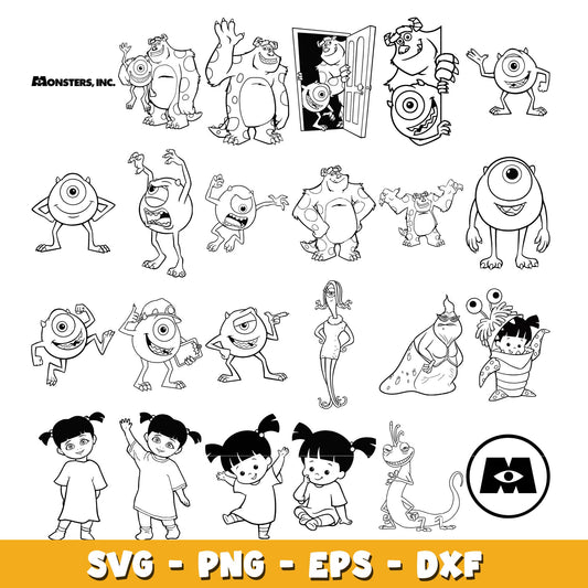 Baby Monster Inc Characters coloring bundle svg,  Disney cartoon svg, Digital download