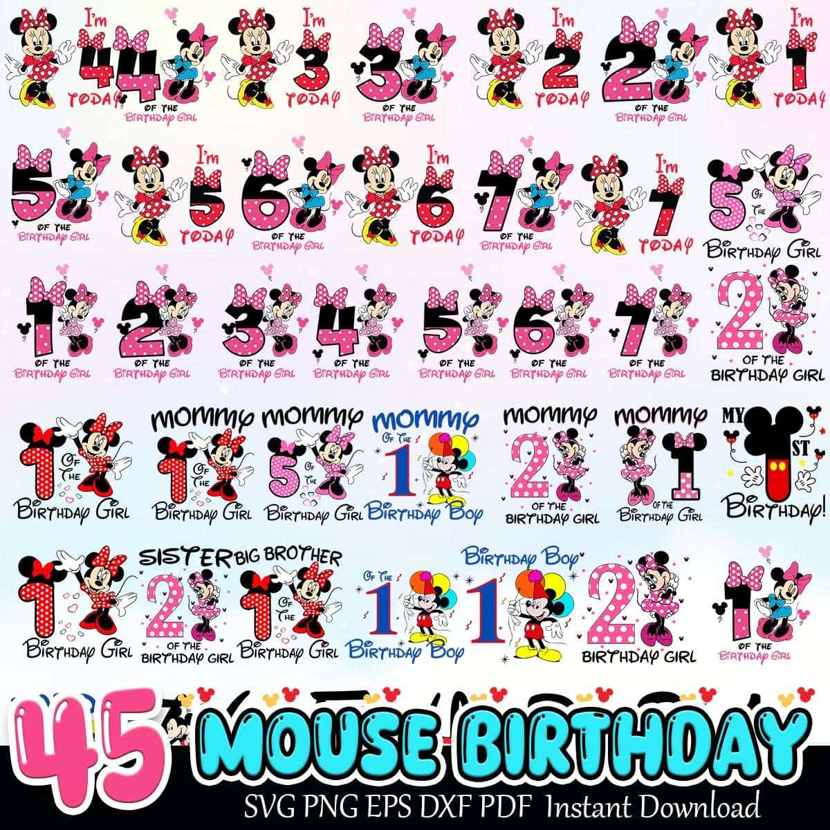 Disney Birthday Number Bundle PNG 45+ Pink Birthday PNG Instant Download