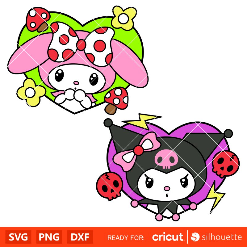 My Melody &amp; Kuromi Bundle Svg, Sanrio Svg, Hello Kitty Svg, Kawaii Svg, Cricut, Silhouette Vector Cut File