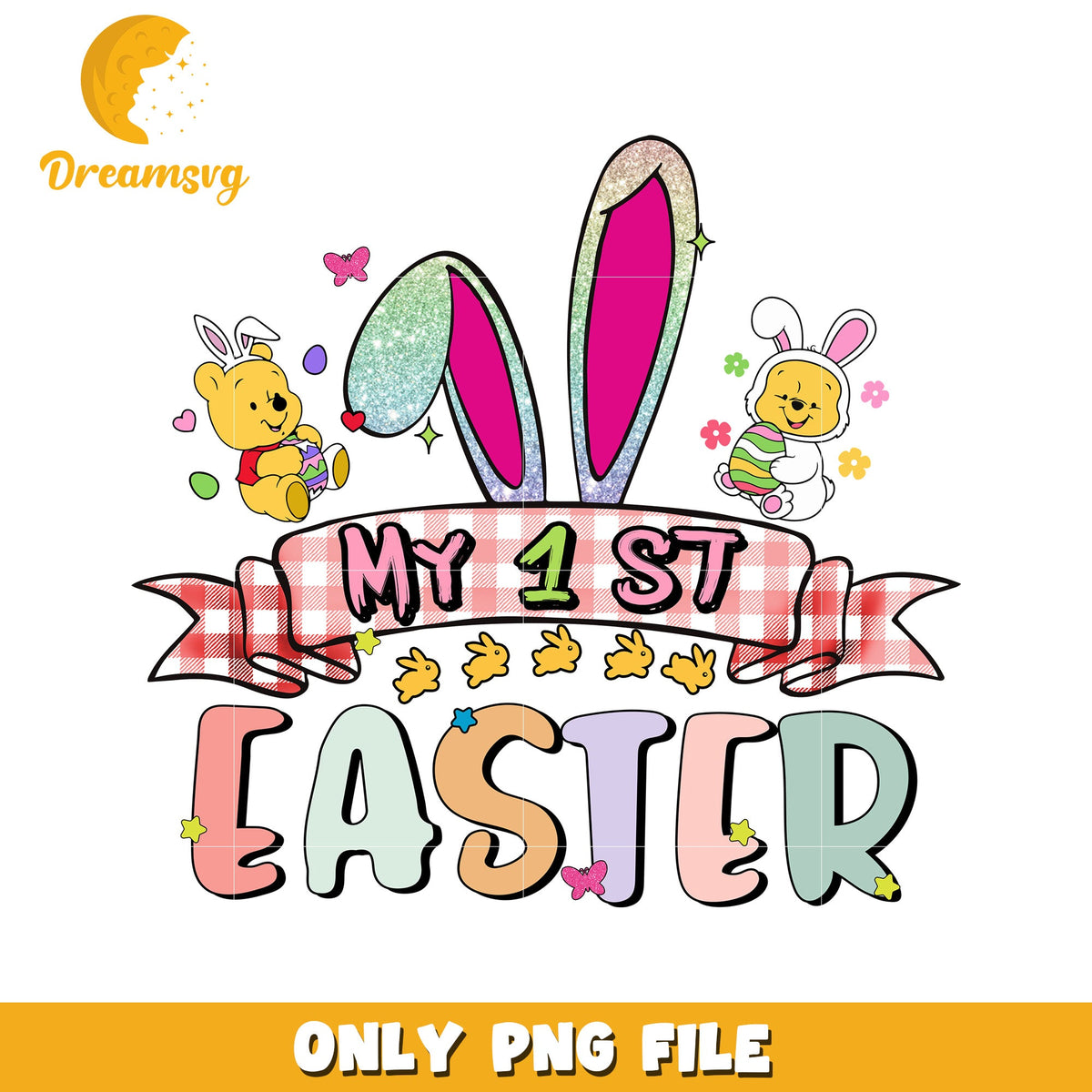 My First Easter PNG Cute Bunny and Winnie Character Design