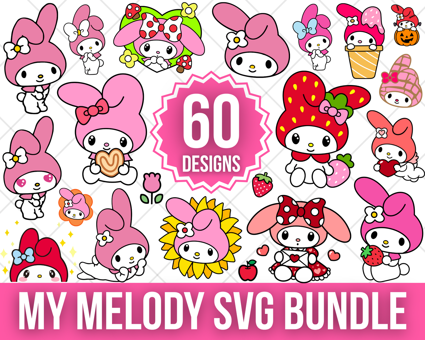 My Melody SVG Bundle, My Melody Clipart for Cricut & Silhouette, My Melody PNG SVG Cut Files - Digital Bundle