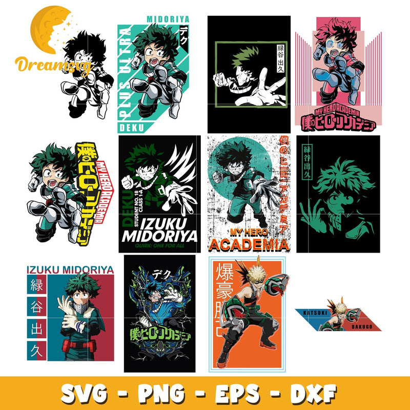 Izuku midoriya character bundle design svg, deku my hero academia svg