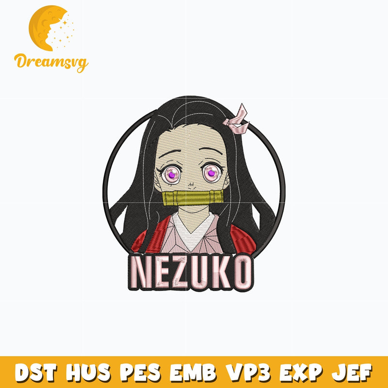 Nezuko face circle embroidery design