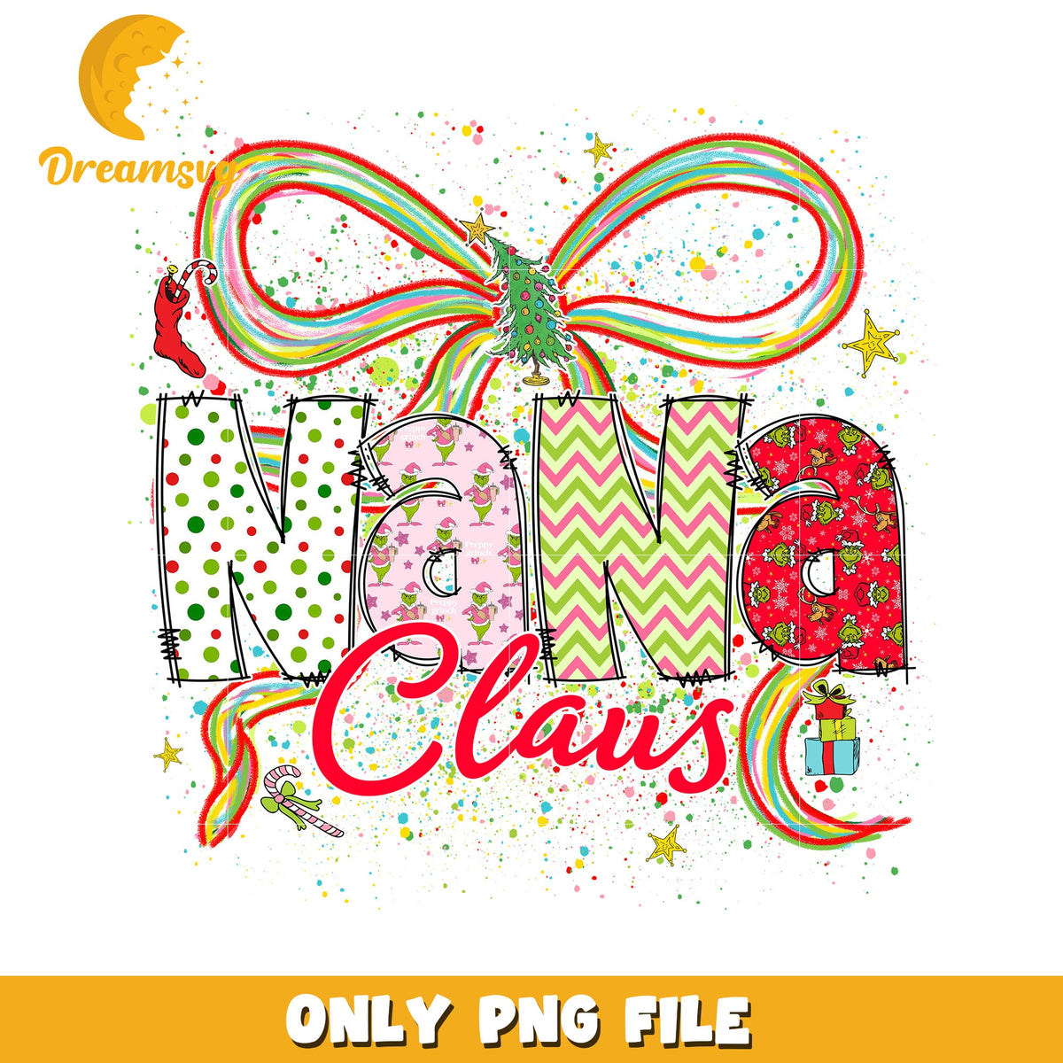 Nana bowtie png, christmas lights png, christmas music png