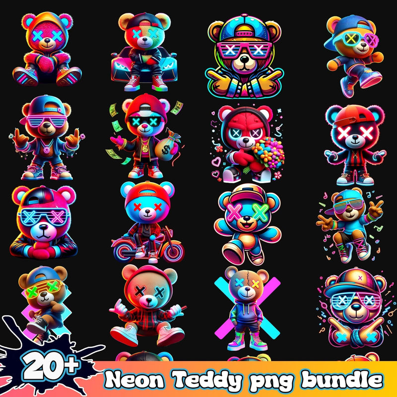 Neon Teddy Bundle 20+ PNG