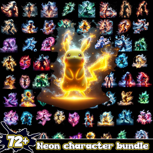 Neon character cartoon movies bundle png