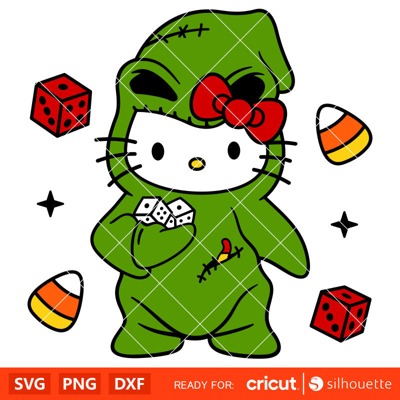 Oogie Boogie Hello Kitty Svg, Boogie Man Kitty Svg, Halloween Svg, Dice Kitty Svg, Cricut, Silhouette Vector Cut File