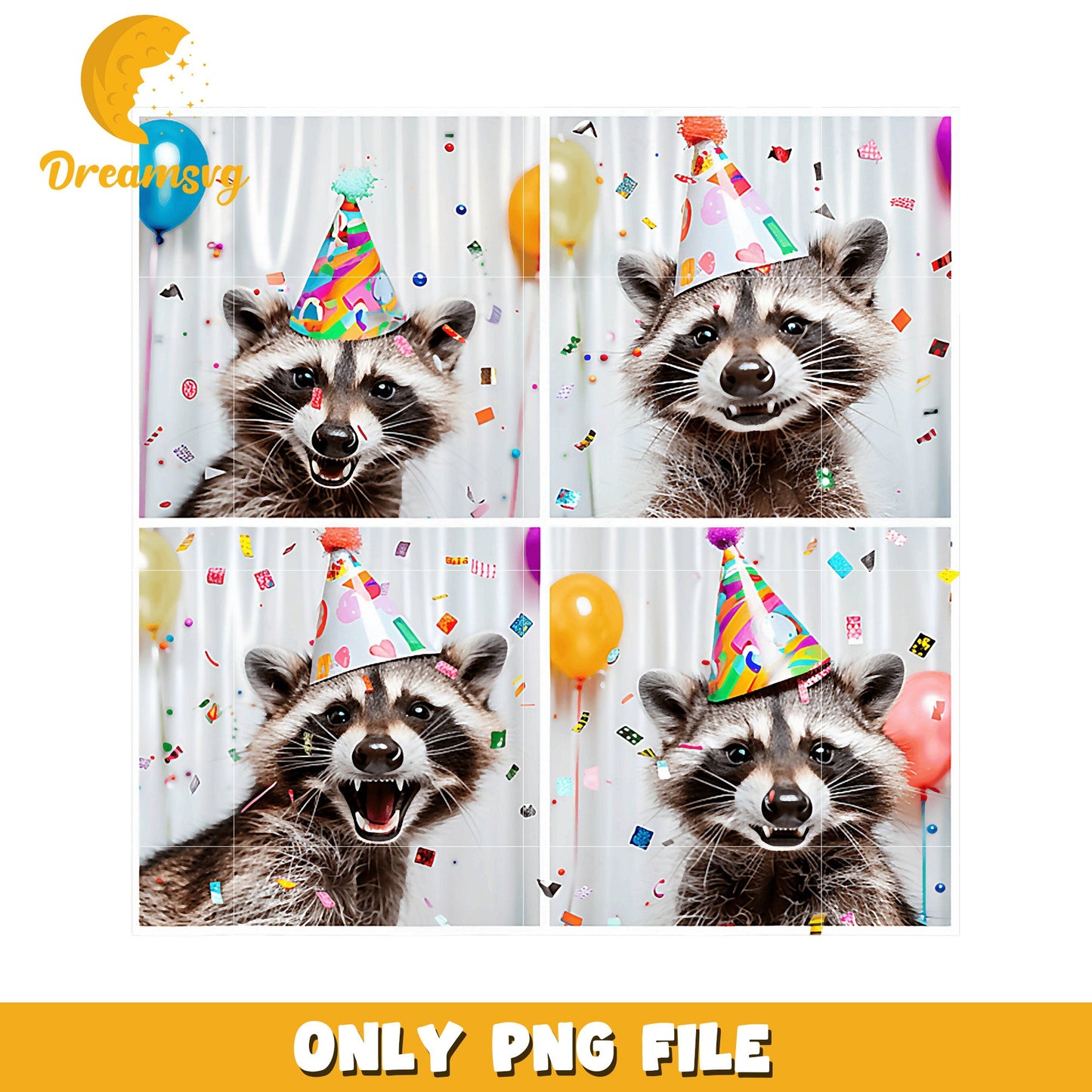 Option 1 (Focus on animal) Raccoon Birthday Party PNG Collage