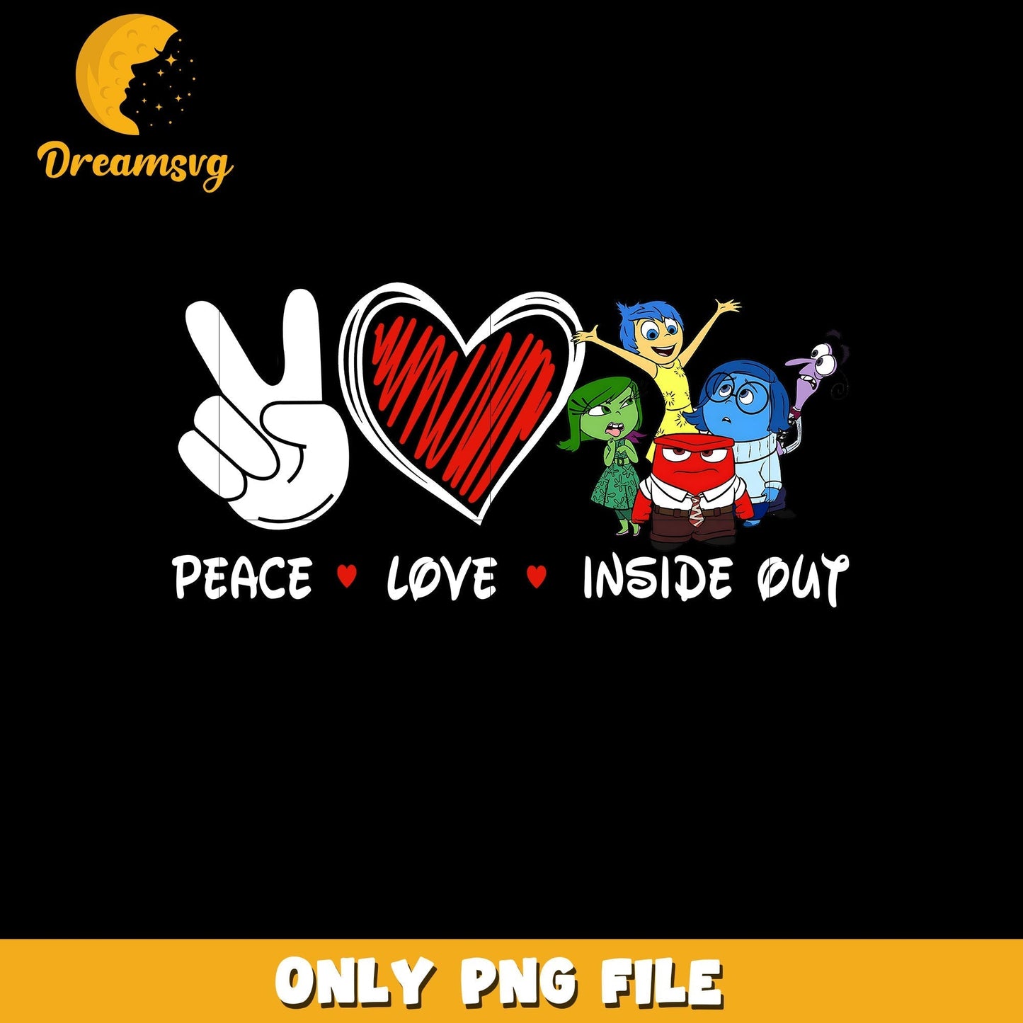 Peace love inside out design png, disney png