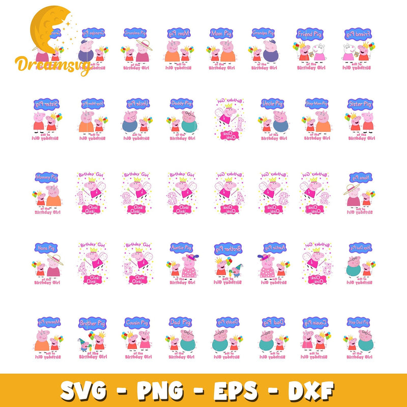 Peppa Pig of the birthday girl bundle svg, peppa pig cartoon svg