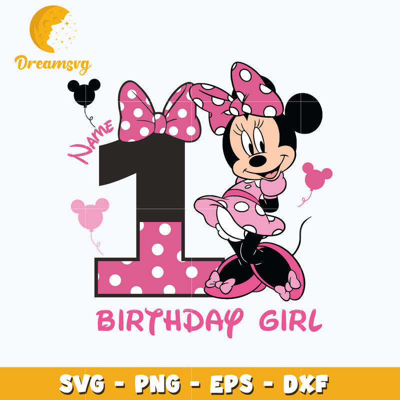 Minnie pink 1st birthday girl svg