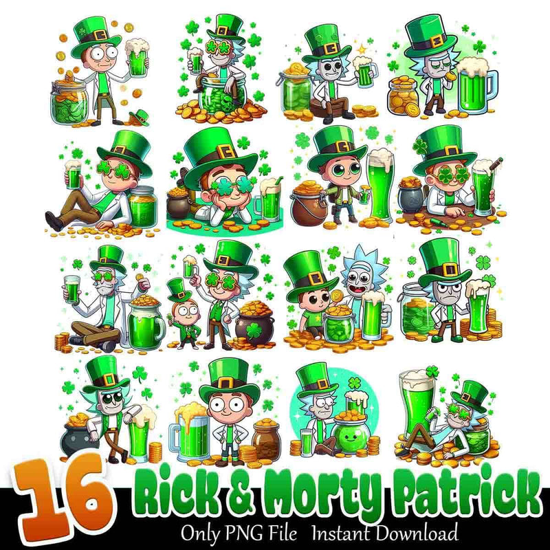 Rick And Morty Patrick Bundle PNG 16+ St Patrick’s Day PNG Instant Download