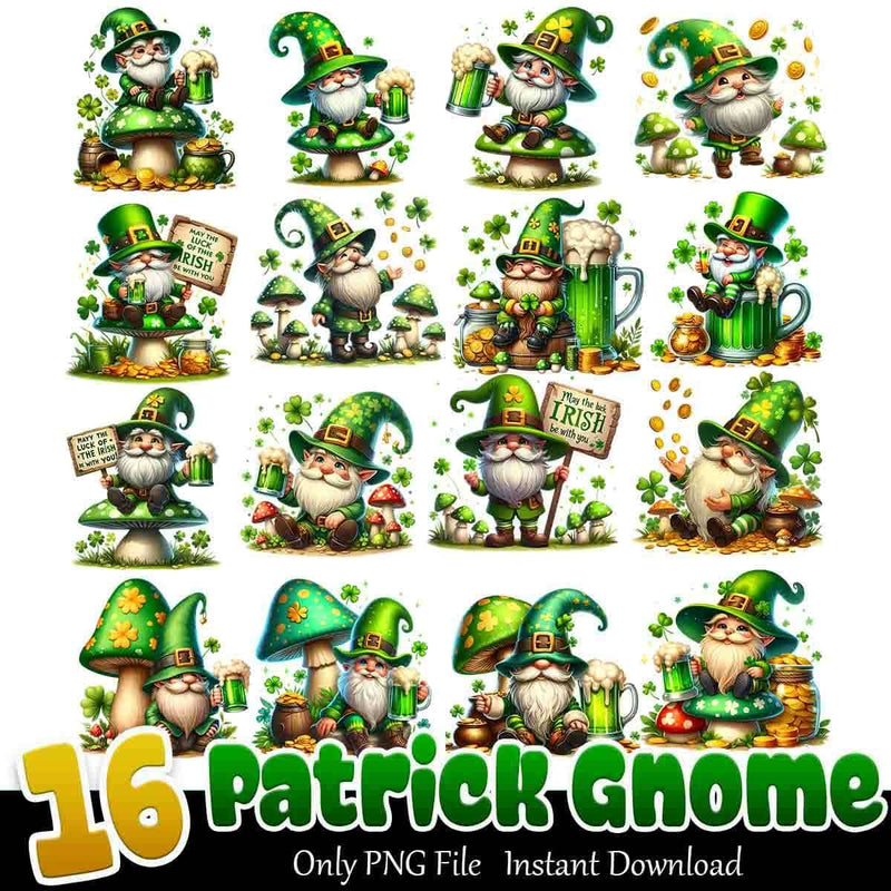 Patrick Gnome Bundle PNG 16+ Saint Patrick’s Day PNG Instant Download