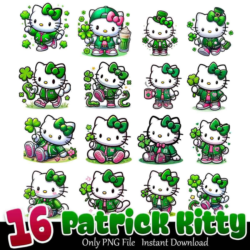 Patrick Kitty Bundle PNG 16+ Happy Patrick’s Day PNG Instant Download