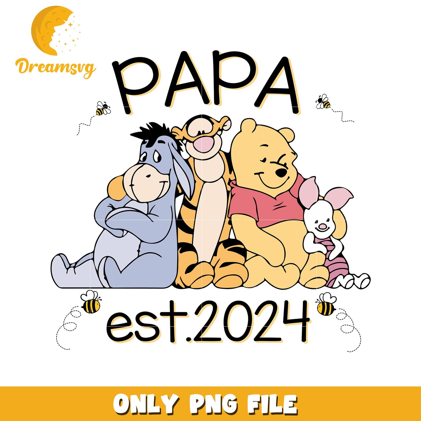 Papa Family PNG Design with Winnie the Pooh Friends 2024