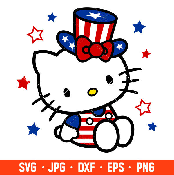 Patriotic Kitten Svg, Patriotic Hello Kitty Svg