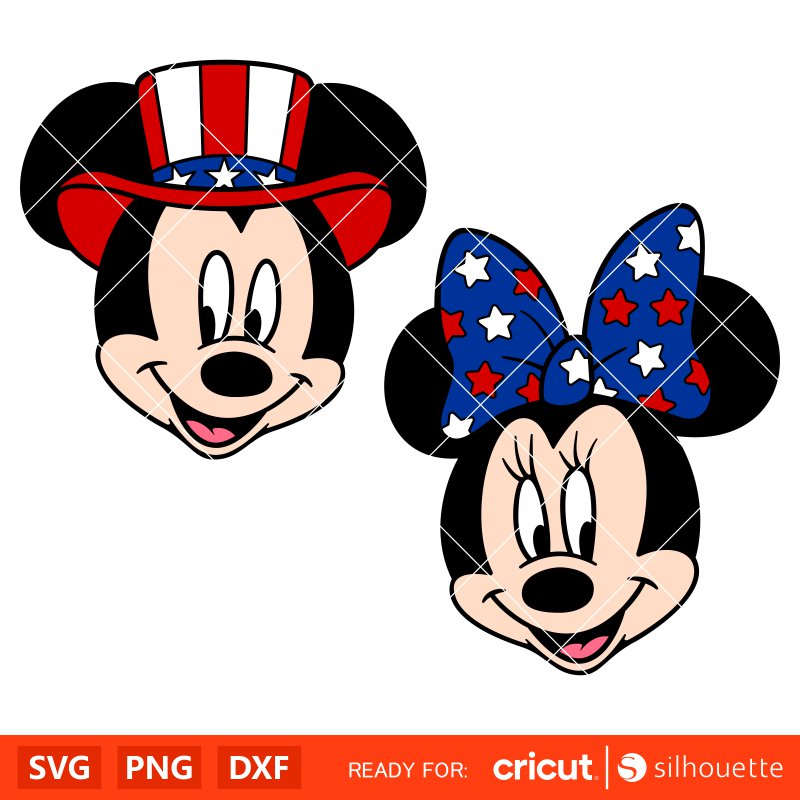 Patriotic Mickey &amp; Minnie Bundle Svg, 4th of July Svg, Independence Day Svg, Disney Svg, Cricut, Silhouette Vector Cut File