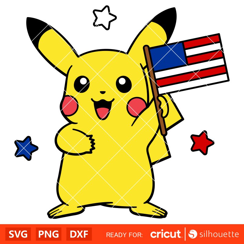 Patriotic Pikachu Svg, Pikachu 4th of July Svg