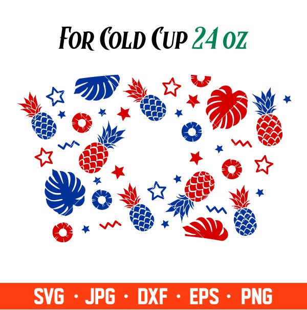 Patriotic Pineapple Full Wrap Svg, Starbucks Svg, Coffee Ring Svg, Cold Cup Svg, Cricut, Silhouette Vector Cut File