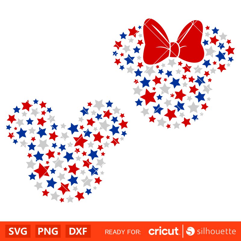 Patriotic Stars Mickey &amp; Minnie Bundle Svg, 4th of July Svg, Independence Day Svg, Disney Svg, Cricut, Silhouette Vector Cut File