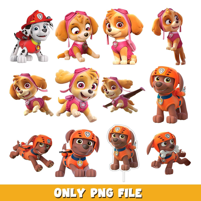 Skye and Zuma png, Paw patrol bundle png, cartoon png