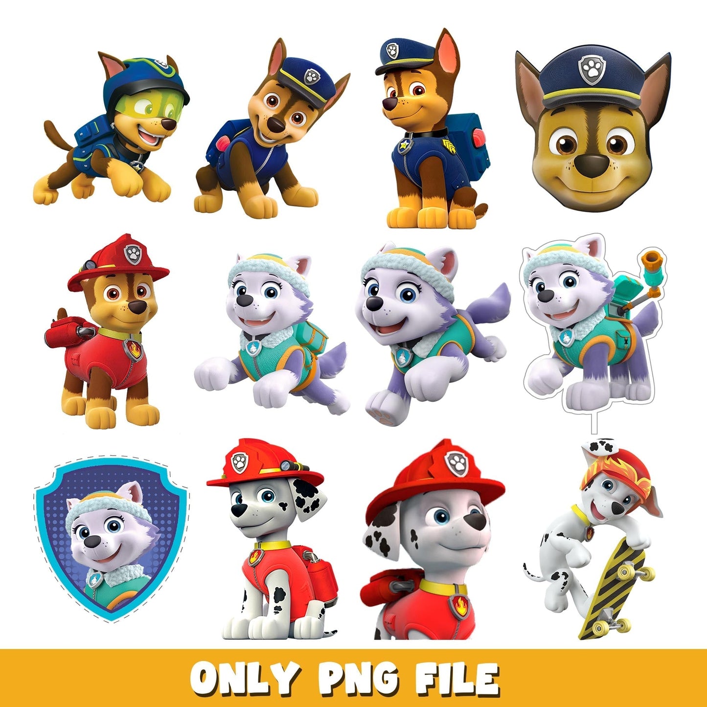 Chase and Everest Paw Patrol Marshall  png, Paw patrol  bundle png, cartoon png