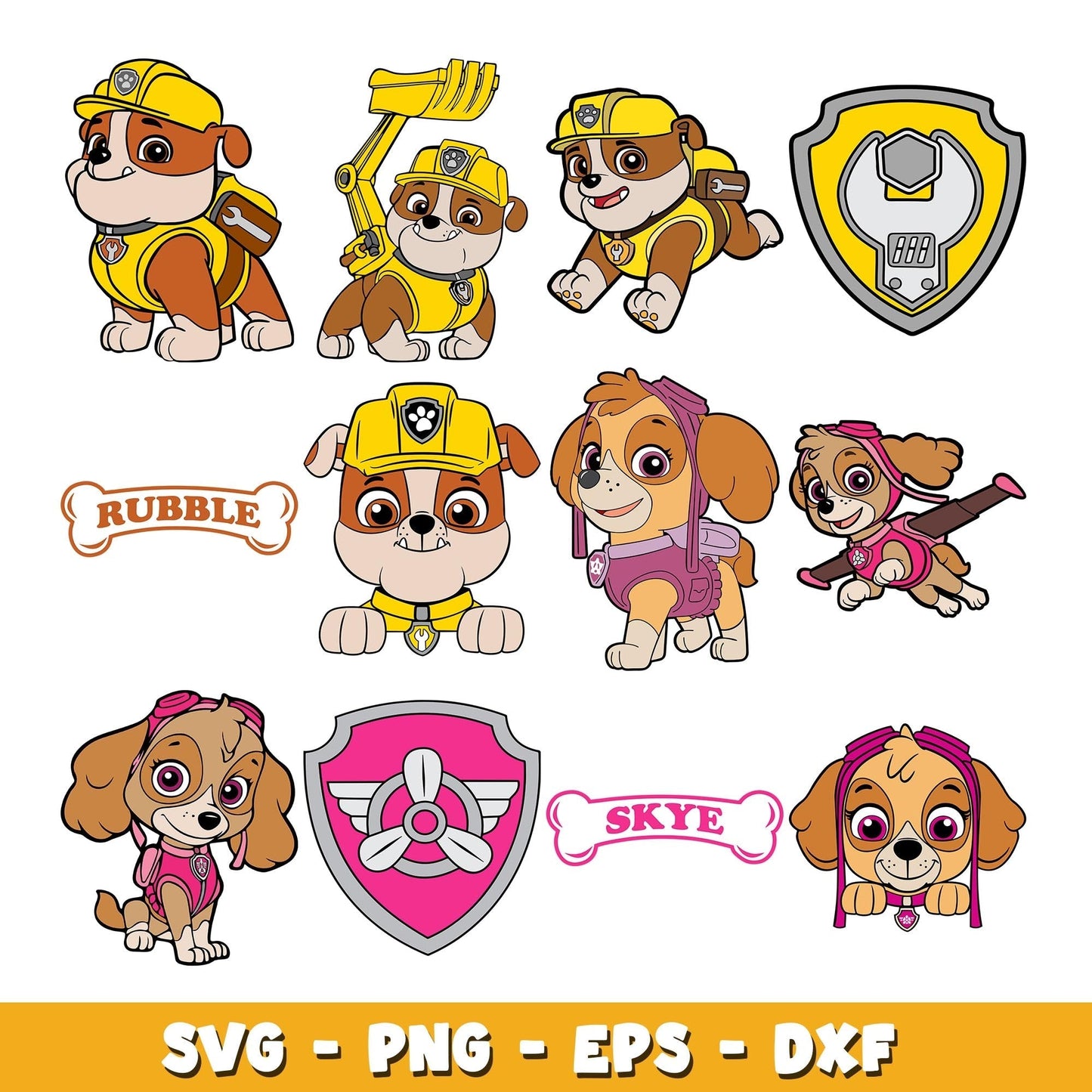 Rubble and skye svg, Paw Patrol bundle svg, cartoon svg